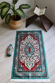 Resim Pratik Ve Taşınabilir Ipek Dokulu Keseli Seccade Kilim Desenli S10119 Çok Renkli 