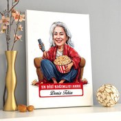 Resim Dizi Bağımlısı Anne Karikatürlü Kanvas Tablo 
