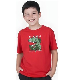 Resim Panios Kids T-rex Baskılı Erkek Çocuk Kısa Kollu Tişört Kırmızı 