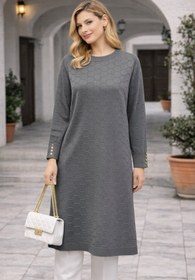 Resim Fresh&Moda Kadın Mevsimlik Petek Desen Uzun Büyük Beden Triko Kazak 