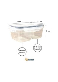 Resim 2 Bölmeli 0,45+0,45 Litre Kilitli Kapaklı Erzak Saklama Kabı Lc-524 Şeffaf 