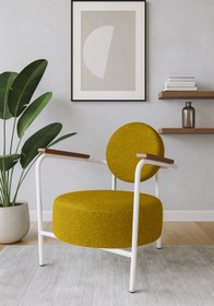 Resim Azra Mobilya Venüs Modern Berjer | Soft Kumaş | Beyaz Metal Ayaklı Koltuk | Ev & Ofis | SARI 