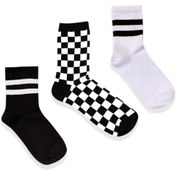 Resim Socks Stations Ünisex Siyah Beyaz Damalı Ve Çizgi Desenli 3'lü Tenis Çorap Spor Çorap 