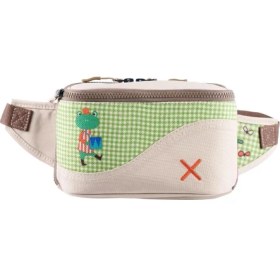Resim Krem Rengi Kurbağa Desenli Kanvas Unisex Göğüs ve Bel Çantası 