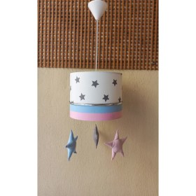 Resim Onay Avize Beyaz Pembe Mavi Yıldızlı M-368 Sarkıtlı Avize Kumaş Kaplama Çocuk Odası Genç ve Bebek Odası Avize Sarkıt 