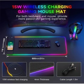 Resim Topnotch Kunxi Ultra Büyük Rgb Kablosuz Şarjlı Black Gaming Mouse Pad Hızlı Şarj Usb 