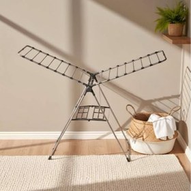 Resim Kalın Borulu Katlanabilir Çamaşır Kurutma Askılığı, Sepetli, Siyah-Gri Renk 