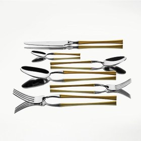 Resim Nehir Marbella Altın Saten 12 Kişilik 72 Parça Çatal Kaşık Bıçak Takımı Altın - Gümüş 