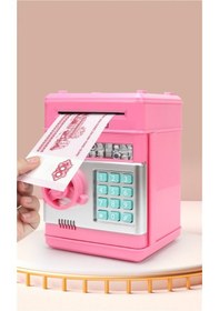 Resim Kişiye Özel Şifreli Otomatik Kağıt Para Alan Kasa Kumbara Pembe 