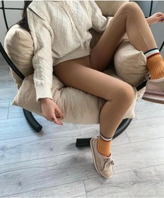 Resim Ladymina Pijama Kadın Camel Yüksek Bel Dikişsiz Fitilli Taytcamels/M Camel 
