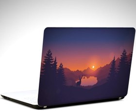 Resim Geyik ve Gün Batımı Laptop Sticker 12 İnch (29X24CM) 