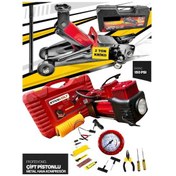 Resim 2 Ton Kriko Tamir Setli Çift Piston Metal Lastik Şişirici 