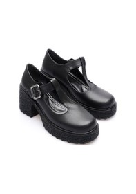 Resim Alfaze Siyah Rugan Kemerli Günlük Dolgu Topuklu Ayakkabı Siyah 