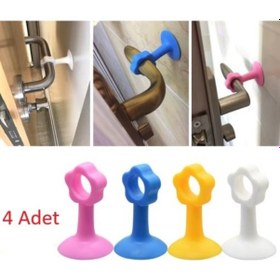 Resim Renkli Vantuzlu Geçmeli Kapı Kolu Stoper 4lü Set Tdrtr Sezonsuz 