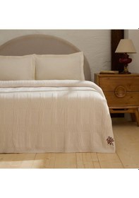 Resim Karaca Home Romına Nakışlı Çift Kişilik Triko Battaniye Ekru Ekru 