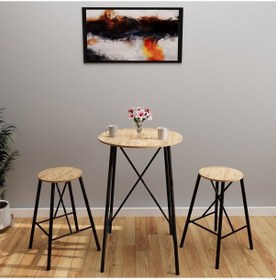 Resim Atlantik Çam Bar Taburesi Seti Masası Mutfak Oval 2 Kişilik Yem 