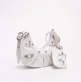 Resim Rahat Motosiklet Çantası Koltuk Altı Çantası Perçin Püskül Üçü Bir Arada Çanta Omuz Crossbody Çanta-beyaz Beyaz 