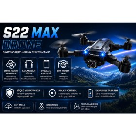 Resim Rose Teknoloji S22MAX Drone Ekranlı Kumanda Tek Tuşla Geri Gelme Çift Bataryalı Uygulama Kontrollü Taşıma Çantanlı Drone 