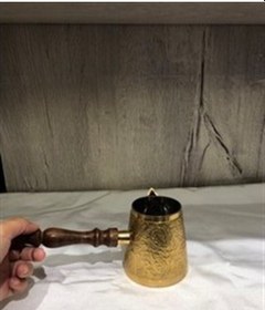 Resim Ahşap Kulplu Pirinç Cezve (Altın Rengi) 