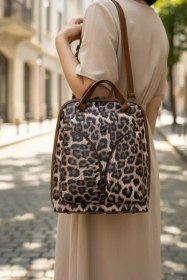 Resim Kadın Fermuar Detaylı Kol Ve Sırt Çantası Leopar Desen TZLP-00020246 
