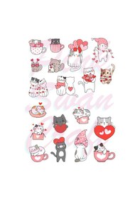 Resim Kalpli Sevimli Valentine Kediler Etiket Seti, Bullet Journal, Scrapbook, Planlayıcı, Ajanda Diğer 