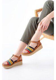 Resim 730-142 Multi Hakiki Deri Ortopedik Taban Kadın Sandalet Bej 