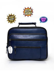 Resim Westbag Erkek Siyah Yatay Model Çelik Kasalı Hakiki Deri El Ve Omuz Çantası Orta Boy Lacivert 