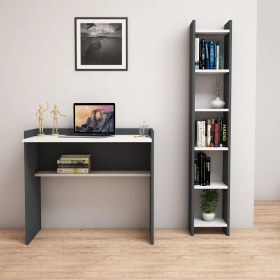 Resim Bimossa Neslişah Kitaplık ve Çalışma Masası Antrasit Beyaz 