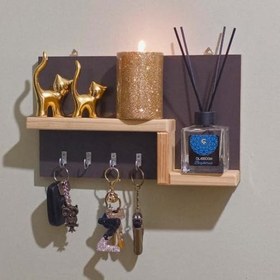 Resim Kapı Önü Anahtarlık Askısı Füme Antrasit Ahşap Dekoratif Orijinal Çam Raflı Anahtar Askılığı 