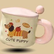 Resim Tosont Sevimli Karikatür Köpek Yavrusu Seramik Dak Yüksek Değerli Kupa Dak Kapaklı Kaşık Su Dağı Doğum Günü Hediyesi Kız Çocukları (Yurt Dışından) 