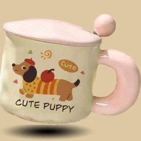 Resim Tosont Sevimli Karikatür Köpek Yavrusu Seramik Dak Yüksek Değerli Kupa Dak Kapaklı Kaşık Su Dağı Doğum Günü Hediyesi Kız Çocukları (Yurt Dışından) 