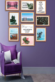 Resim Wow 10 Parça Modern Botanik Yaprak ve Yaz Manzarası (Çerçeve Görünümlü) Uv Baskı Duvar Tablo Seti 