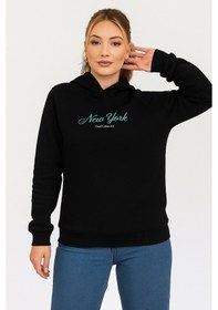 Resim Kadın Kapşonlu Nakışlı Siyah Sweatshirt Siyah 
