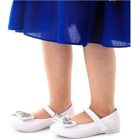 Resim Kiko Kids Papyon Taşlı Cırtlı Kız Çocuk Babet Ayakkabı 254 Rugan Beyaz 001 
