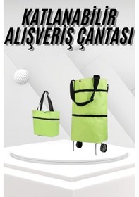 Resim Katlanabilir Tekerlekli Pazar Market Çarşı Arabası Market Alışveriş Çantası 