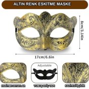 Resim Altın Renk Eskitme Balo Maskesi – Venedik Tarzı Parti Maskesi 