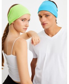 Resim 2'li Çift Taraflı Kullanım Alternatifli Pamuklu Penye, Kaymaz, Hafif, Spor Saç Bandı Bandana - Tek Ebat / Yeşil-aqua Yeşil-aqua 