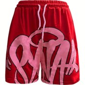 Resim Kadınlar için Rahat Bağcıklı Şortlar - Cesur Pembe Harf Baskısı - Hafif Polyester, Esnek Bel Bandı, Bahar/Yaz/Sonbahar için Mükemmel, Bahar Yaz Şortları | Rahat Kesim Şortlar | Polyester Şortlar 