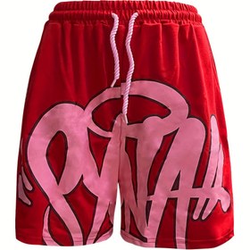 Resim Kadınlar için Rahat Bağcıklı Şortlar - Cesur Pembe Harf Baskısı - Hafif Polyester, Esnek Bel Bandı, Bahar/Yaz/Sonbahar için Mükemmel, Bahar Yaz Şortları | Rahat Kesim Şortlar | Polyester Şortlar 