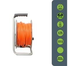 Resim Bylion Mmp Serisi IP44 Makaralı Seyyar Uzatma Kablosu 20 Metre 3g2,5mm² (Türk Malı, Yüksek Darbe Dayanımı, Metal Sac, Dış Mekan, Su Sıçramalarına Karşı Korumalı, Turuncu Kablo, Termal Sigortalı) 