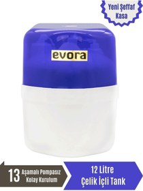 Resim Evora 13 Aşamalı 12 Litre Mavi Kapalı Şeffaf Kasa Pompasız Su Arıtma Cihazı Mineralli Su Özellikli 