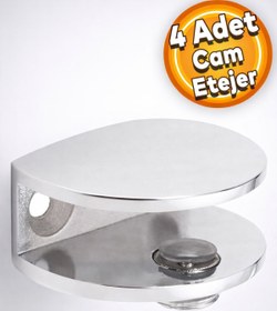 Resim Badem10 Cam Tutucu Ahşap Raf Tutucu Oval Cam Etejeri Metal U Tipi Metal Vidalı Krom (4 Adet) 