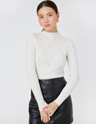 Resim Örgü Kazak Dik Yaka Dar Kesim Kaşmir Dokulu 