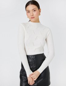 Resim Örgü Kazak Dik Yaka Dar Kesim Kaşmir Dokulu 