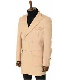 Resim Metal Düğmeli Yün Kaşe Krem Erkek Kruvaze Kaban - Wessi Siyah 