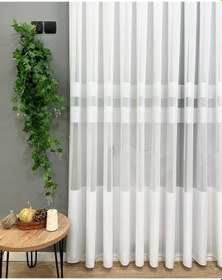 Resim Taç Bantlı Bambu Tül Perde, 1/3 Sık Pile, Tek Kanat, Beyaz 