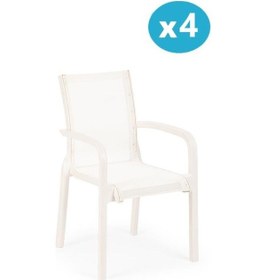 Resim Omnipazar Sy-2528 Plastik Fileli Bahçe Koltuk Sandalye 4'lü Set Beyaz 