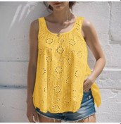 Resim Zanzea Kadın Rahat U Yaka Hollow Out Kolsuz Atlet Üstleri Sarı 