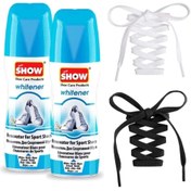 Resim SHOW 2 Adet Spor Beyaz Deri Ve Kumaş Ayakkabı Boyası Likit Siyah, Beyaz 2 Çift Bağcık 