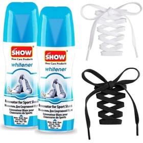Resim SHOW 2 Adet Spor Beyaz Deri Ve Kumaş Ayakkabı Boyası Likit Siyah, Beyaz 2 Çift Bağcık 